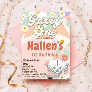Invitation Super Un Retro Daisy Arc-en-ciel Premier anniversa