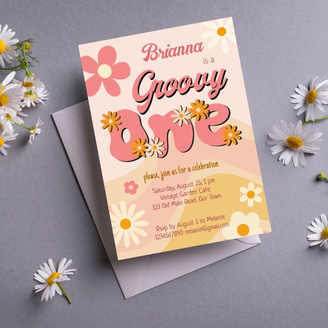 Invitation Super une fête de la marguerite rétro premier anni (Groovy one vintage retro daisy first birthday party invitation template instant download boho daisy )
