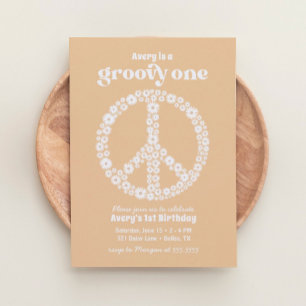 Invitation Super une les années 70 marguerite jaune 1er anniv