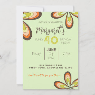 Invitation Super Vert 40 Anniversaire Fête les années 70 Hipp