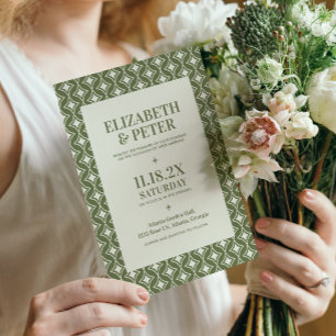 Invitation Super vert rétro les années 70 Mariage géométrique