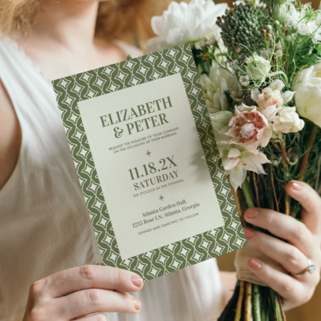 Invitation Super vert rétro les années 70 Mariage géométrique (Créateur téléchargé)