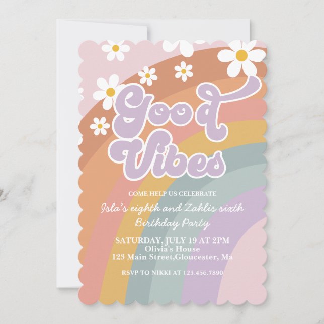 Invitation Super Vibes Retro Arc-en-ciel Anniversaire (Devant)