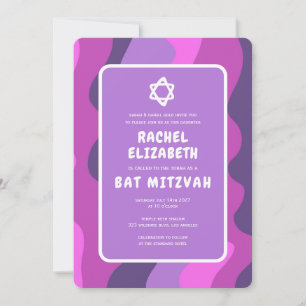 Invitation Super violet Waves Star David Bat mitzvah personna