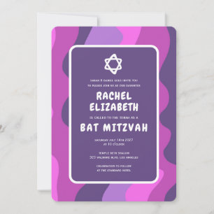 Invitation Super violet Waves Star David Bat mitzvah personna