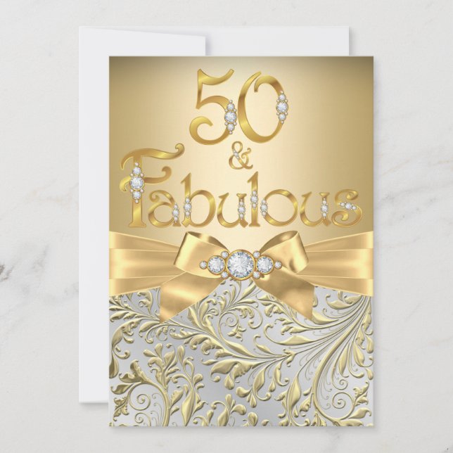 Invitation Superbe 50 Élégant Nœud Diamant Or (Devant)