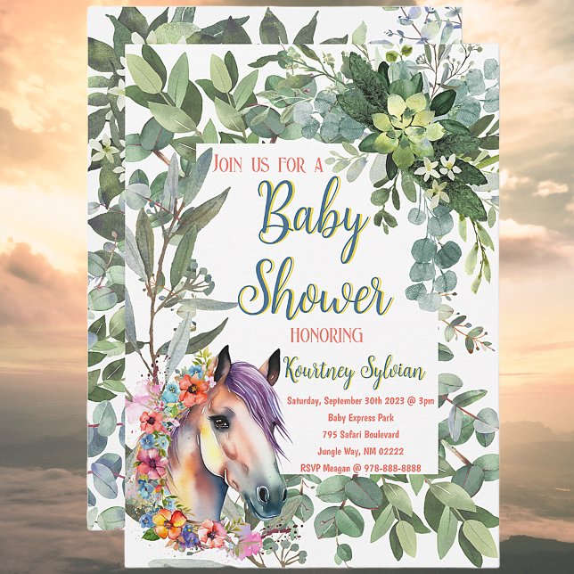 Invitation Superbe aquarelle Floral Horse Baby shower (Horse Lovers Baby Shower Invitation)