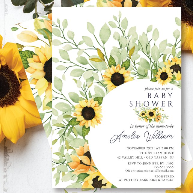 Invitation Superbe Baby shower de tournesols aquarelle (Créateur téléchargé)