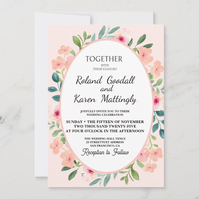 Invitation Superbe Baie de Mariage floral (Devant)