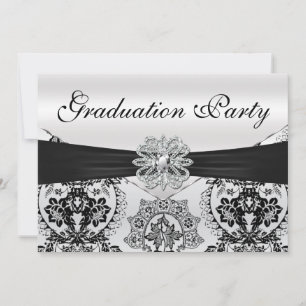Invitation Superbe Black and Silver Damask Graduation Party