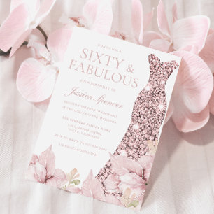 Invitation Superbe Blush Floral & Robe 60e fête d'anniversair