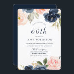 Invitation Superbe Blush & Navy Floral 60e fête d'anniversair<br><div class="desc">Elégant Blush & Navy Floral 60e Anniversaire Invitation Voir les designs et objets correspondants dans Niche et Nest Store</div>