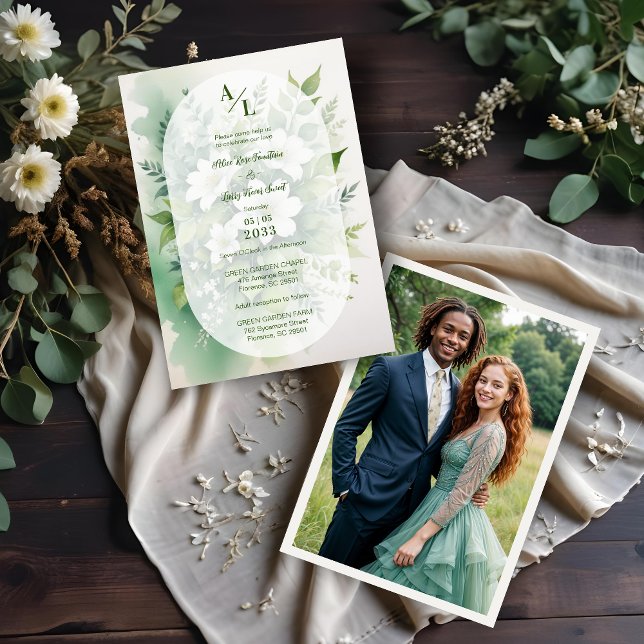 Invitation Superbe Boho Translucide Oval Exubérant Vert (Gorgeous Boho Translucent Oval Overlay Exuberant Greenery Wedding Photo Invitations Cards.)