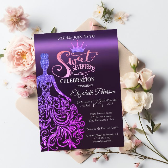 Invitation Superbe Bokeh Paillettes,Robe,Ciara,Violet Douce 1 (Créateur téléchargé)