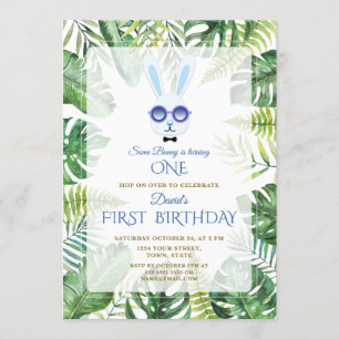 Invitation Superbe Bunny Végétation tropicale Garçon 1er anni
