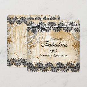 Invitation Superbe dentelle florale vintage noir crème beige