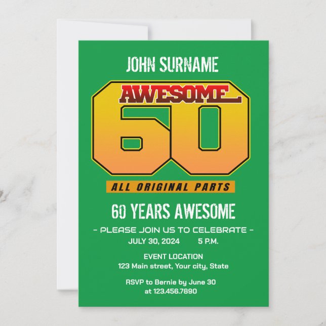 Invitation Superbe fête d'anniversaire 60 ans Toutes pièces d (Devant)