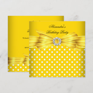 Invitation Superbe Fête d'Anniversaire aux Points Jaunes Blan