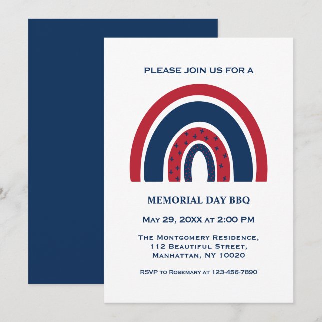 Invitation Superbe fête de barbecue pour le Memorial Day avec (Devant / Derrière)