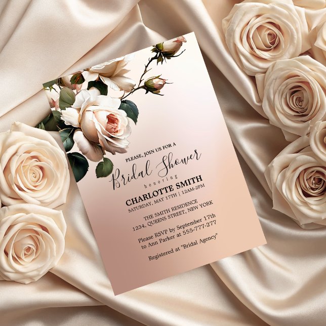 Invitation Superbe Fête des mariées de Rose d'huile beige (Gorgeous Blush Beige Oil Rose Bridal Shower Invitation)
