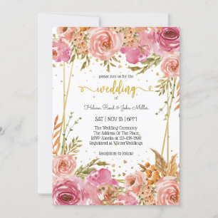 Invitation Superbe Fleur rose Enchantée Mariage Couple Invi