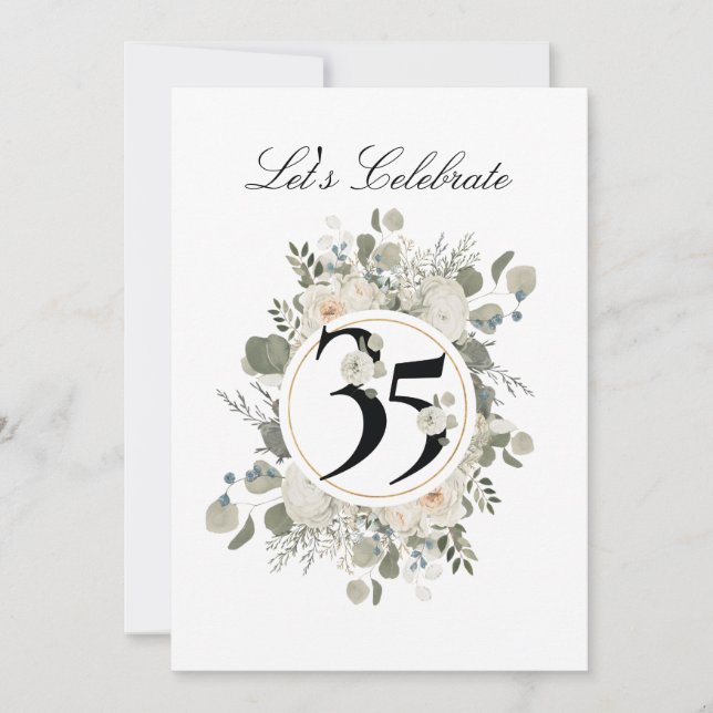 Invitation Superbe Floral Pastel 35e ANNIVERSAIRE  (Devant)