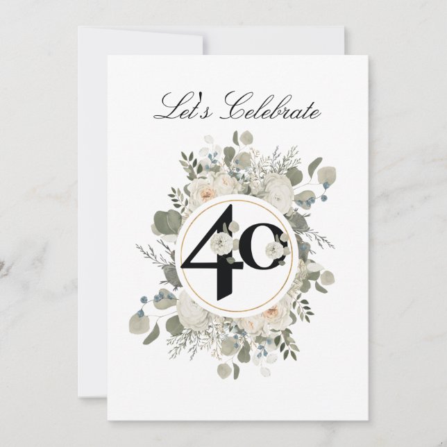 Invitation Superbe Floral Pastel 40e ANNIVERSAIRE  (Devant)