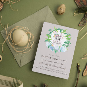 Invitation Superbe Lapin Floral Wreath Chasse aux oeufs de Pâ