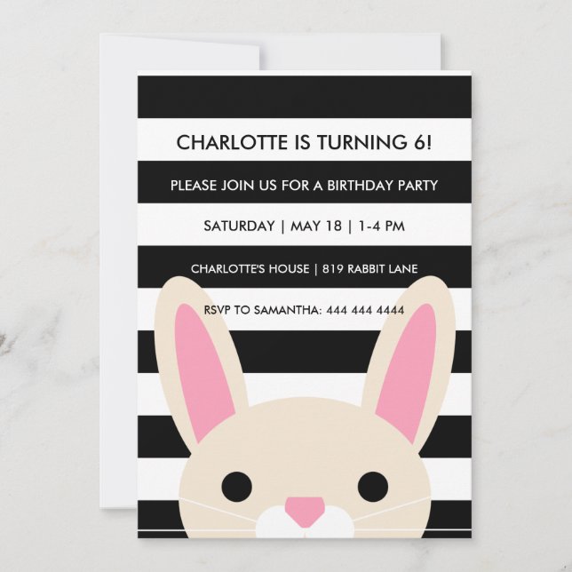 Invitation Superbe Lapin | Rayures | Fête d'anniversaire (Devant)
