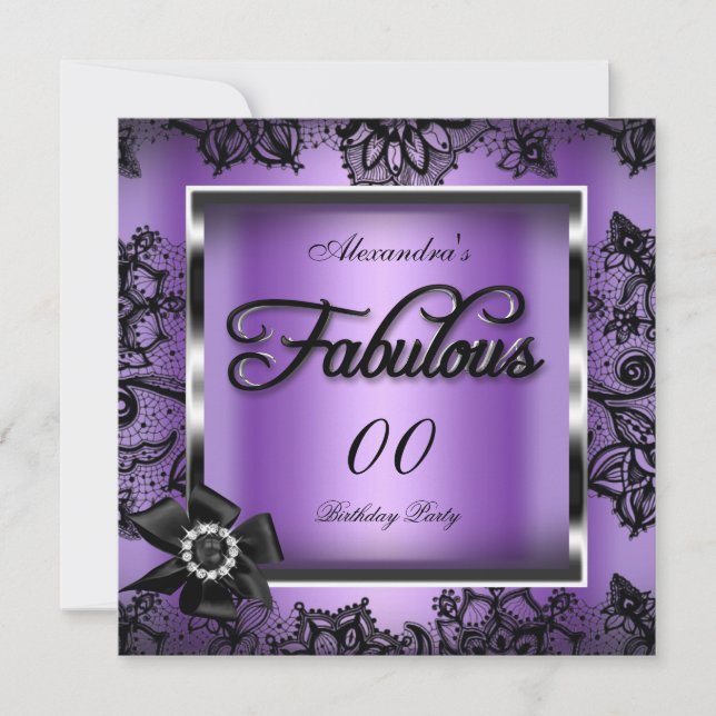 Invitation Superbe Pourty Violet Damas Noir Dentelle Perle (Devant)