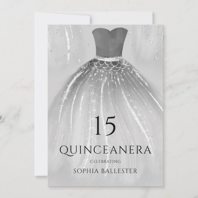 Invitation Superbe robe de sirène d'argent Quinceanera Party (Devant)