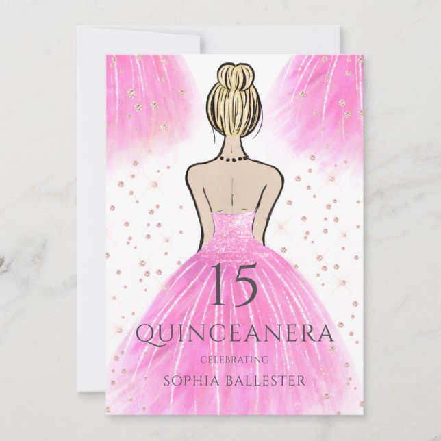 Invitation Superbe robe princesse rose Quinceanera Party (Devant)