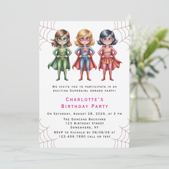 Invitation Supergirl Heroes Anniversaire Fête Pour Filles (Debout devant)