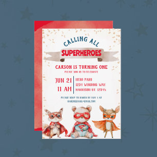 Invitation Superhero animal mignon premier anniversaire