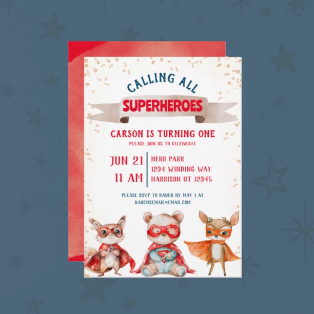 Invitation Superhero animal mignon premier anniversaire (Créateur téléchargé)