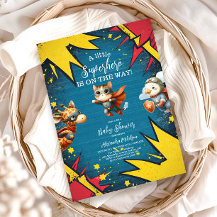 Invitation Superhero Animaux Baby shower garçon