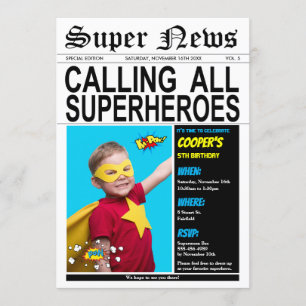 Invitation Superhero Birthday Party Super Hero Boy Girl Photo