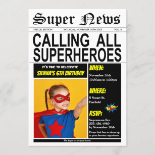 Invitation Superhero Birthday Party Super Hero Girl Boy Photo
