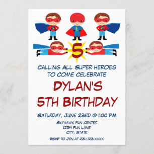Invitation Superhero Comic Livre caractère Anniversaire Invit