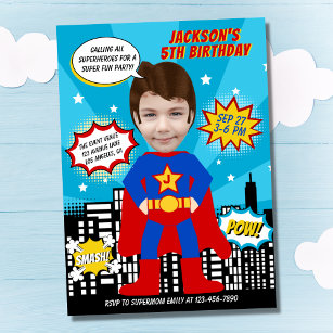 Invitation Superhero Comic Style de livre Boy Birthday Photo