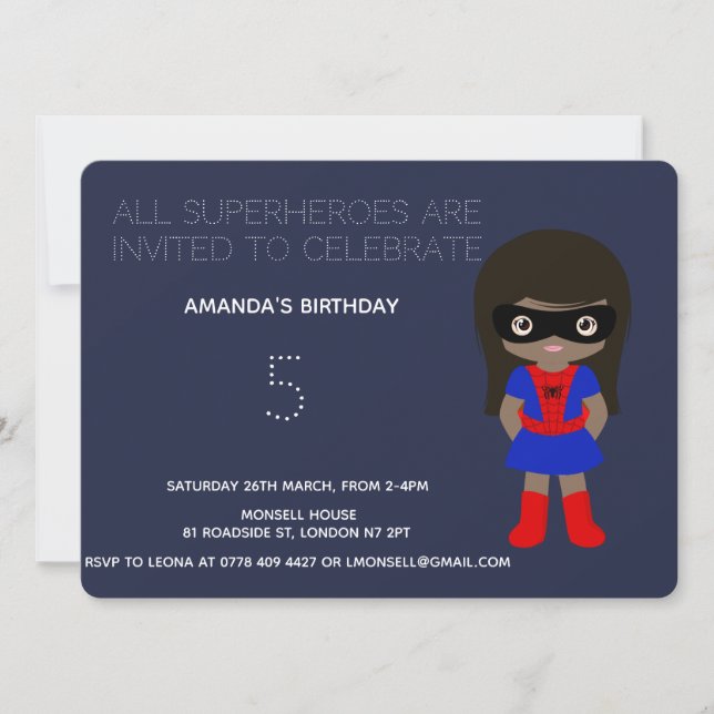 Invitation Superhero Enfants Filles Anniversaire Fête Invitat (Devant)