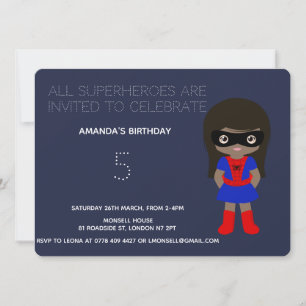 Invitation Superhero Enfants Filles Anniversaire Fête Invitat