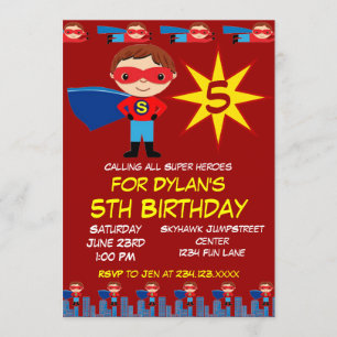 Invitation Superhero Enfants garçons Anniversaire Fête Invita