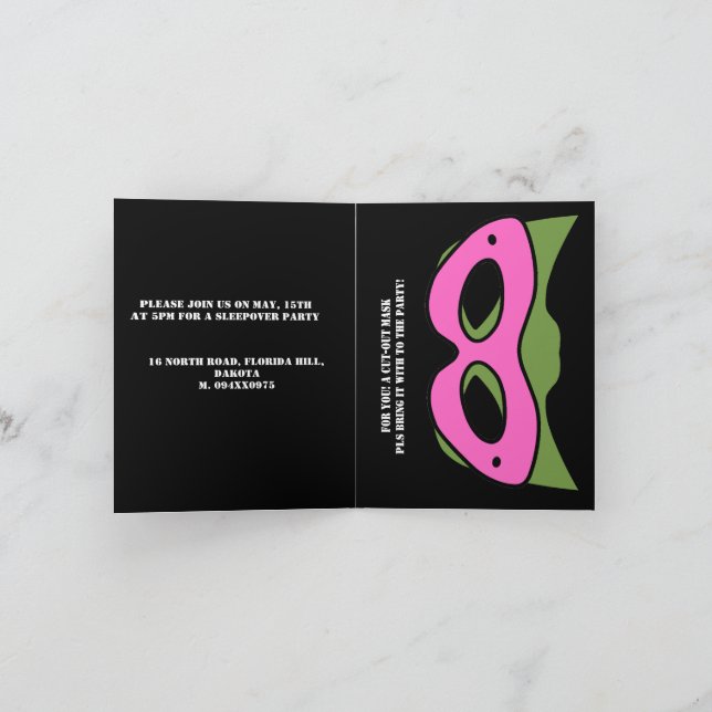 Invitation Superhero garçon rose et vert jeu Avatar et masque (Intérieur)