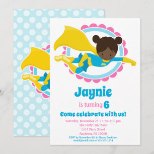 Invitation Superhero Girl - African American Birthday Party