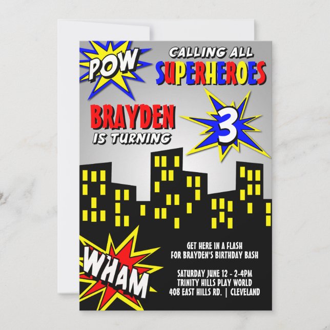 Invitation Superhero in the City Boys Birthday (Devant)