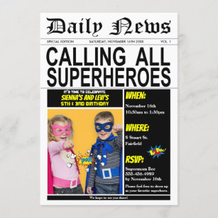 Invitation Superhero Joint Birthday Party Super Hero Photo