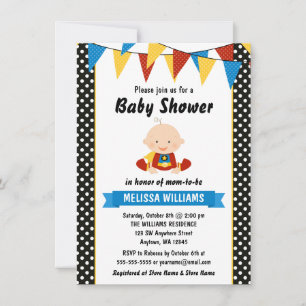 Invitation Superhero Polka Dot Bunting Baby shower