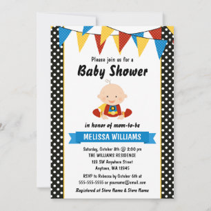 Invitation Superhero Polka Dot Bunting Baby shower