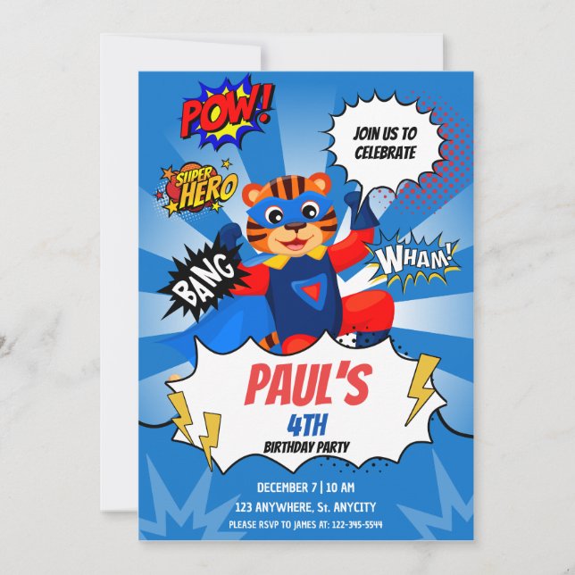 Invitation Superhero Theme Anniversaire de enfant Party (Devant)